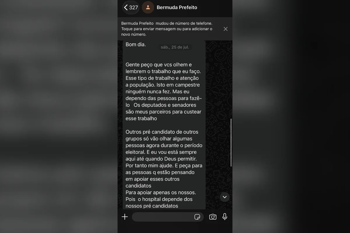 Outros prints mostram Fernando Bermuda usando grupos de WhatsApp para defender a gestão e pedir apoio aos candidatos da sua base Outros prints mostram Fernando Bermuda usando grupos de WhatsApp para defender a gestão e pedir apoio aos candidatos da sua base