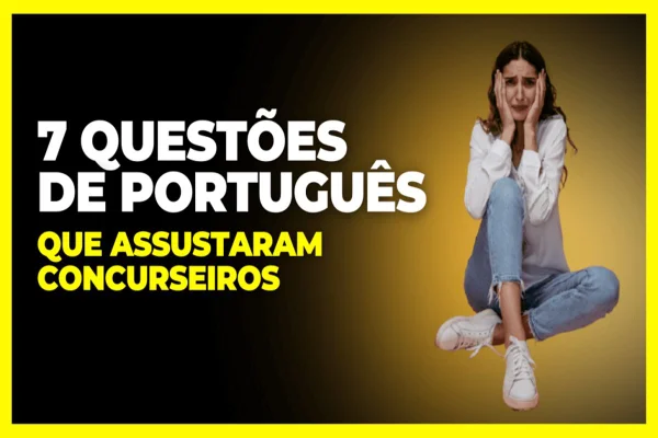 Imagem colorida, arte falando sobre questões de concursos e mulher ao lado com cara de medo - Metrópoles