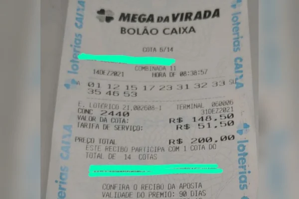 O jogo foi feito em 14/12, às 8h38, em uma lotérica que fica dentro do Shopping Iguatemi