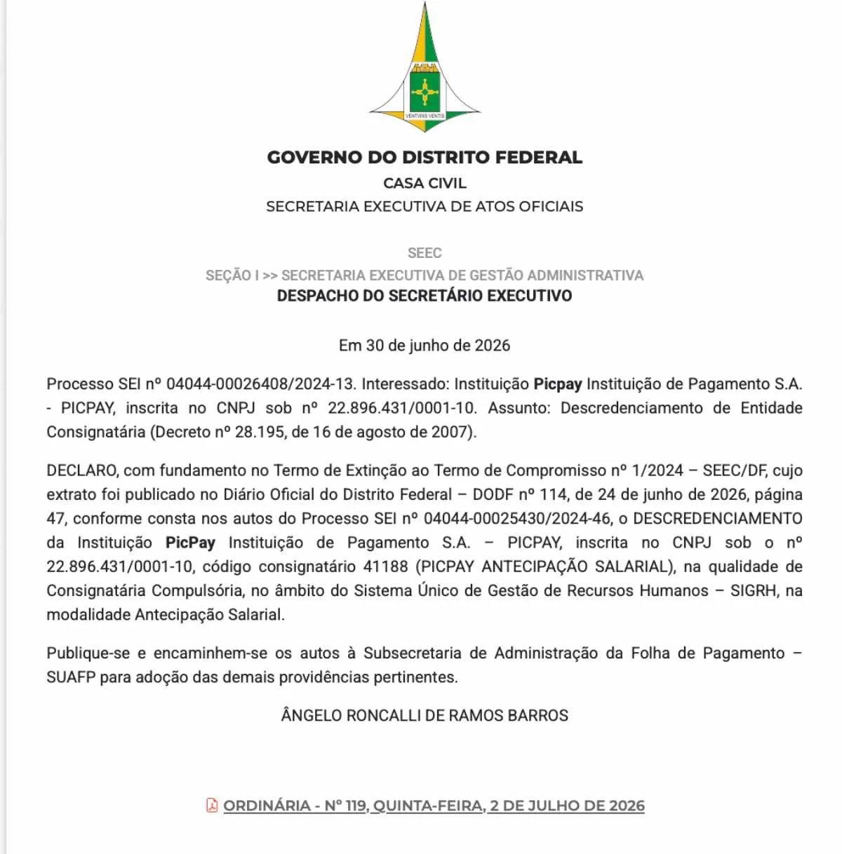 Descredenciamento do PicPay no GDF Descredenciamento do PicPay no GDF