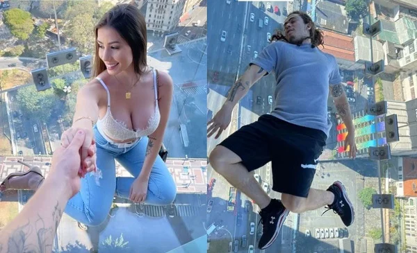 Whindersson e Maria Lina se divertem em mirante de vidro em São Paulo