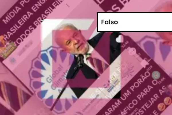 Imagem colorida de postagem falsa sobre participação de Lula na COP27