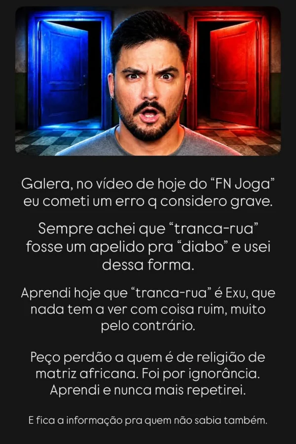 Felipe Neto pede desculpas após associar Tranca-Rua ao Diabo - destaque galeria Felipe Neto pede desculpas após associar Tranca-Rua ao Diabo - destaque galeria