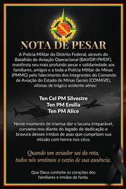 Militares do DF lamentam morte de PMs em queda de avião em MG: “Imensa dor” - imagem 2