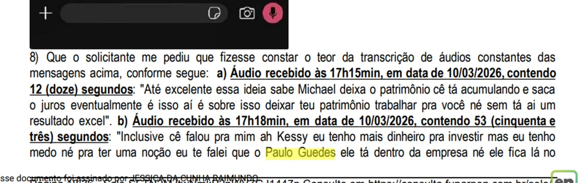 Transcrição de áudio enviado por assessora a investidor da OnilX Transcrição de áudio enviado por assessora a investidor da OnilX