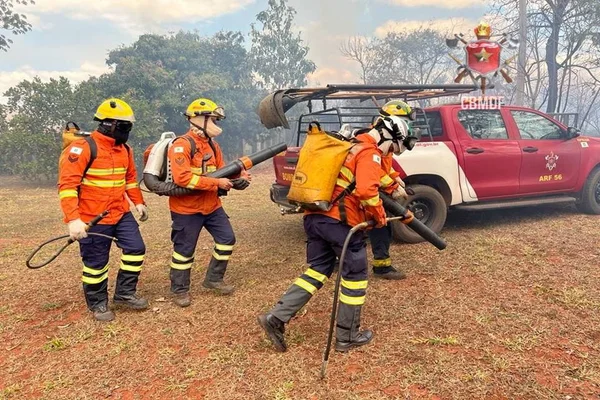 bombeiros tentando apagar fogo de incêndio