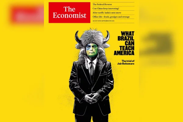Imagem colorida mostra o ex-presidente Jair Bolsonaro na capa da revista The Economist - Metrópoles