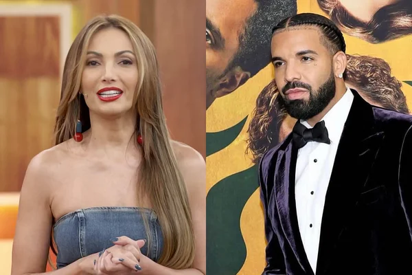 À esquerda, Patrícia Poeta; à direita, Drake - Metrópoles
