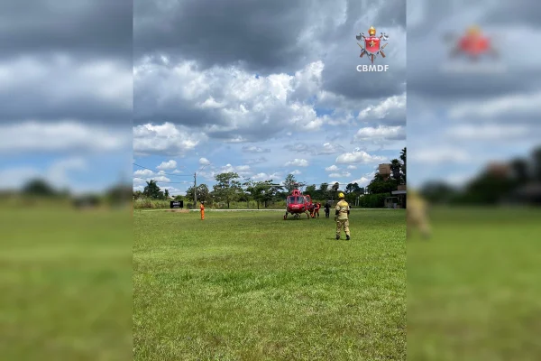 Imagem colorida de resgate de helicóptero pelo CBMDF