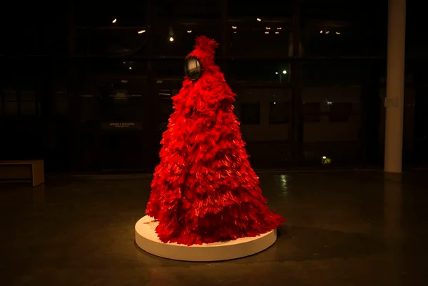Manto de plumas vermelhas criado por Daiara Tukano
