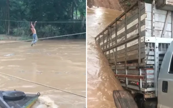 goias homem pendurado em cabos de aço
