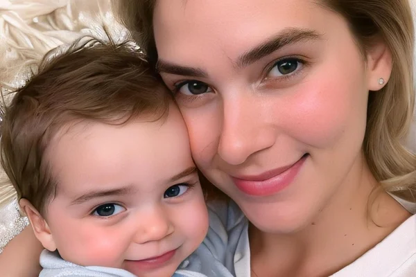 Imagem criada com inteligência artifical de Virgínia Fonseca com o terceiro filho. Ele está de macacão azul e tem o cabelo escuro, enquanto a influencer usa uma camisa rosa e é loira - Metrópoles