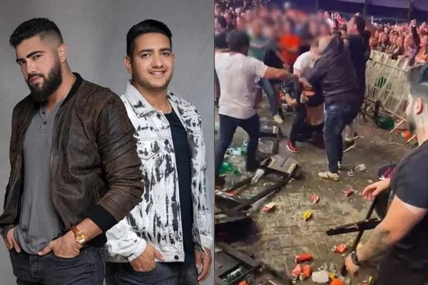 Dupla Henrique e Juliano e print de vídeo de briga em show