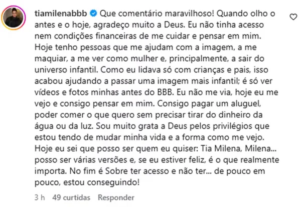 Tia Milena fala sobre mudança no visual: “Hoje consigo pensar em mim” - destaque galeria