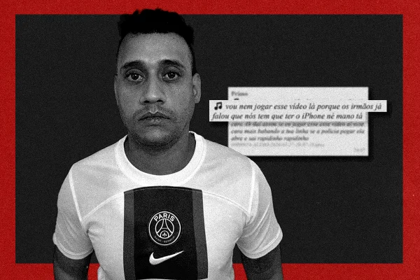 Foto em preto e branco com mensagem em destaque e rosto de Leandro da Luz Silva, conhecido como Nike, preso em desdobramento à operação feita pela Dise de Itanháem, litoral sul de São Paulo.