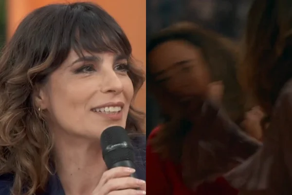 Montagem de imagens (da esquerda para a direita) mostra a atriz Maria Ribeiro no Encontro e cena da novela de tapa entre personagens - Metrópoles