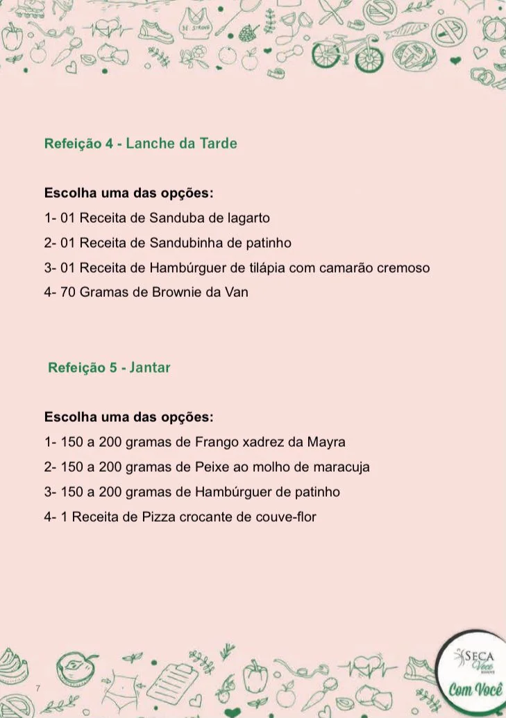 Opções de lanche da tarde e jantar Opções de lanche da tarde e jantar