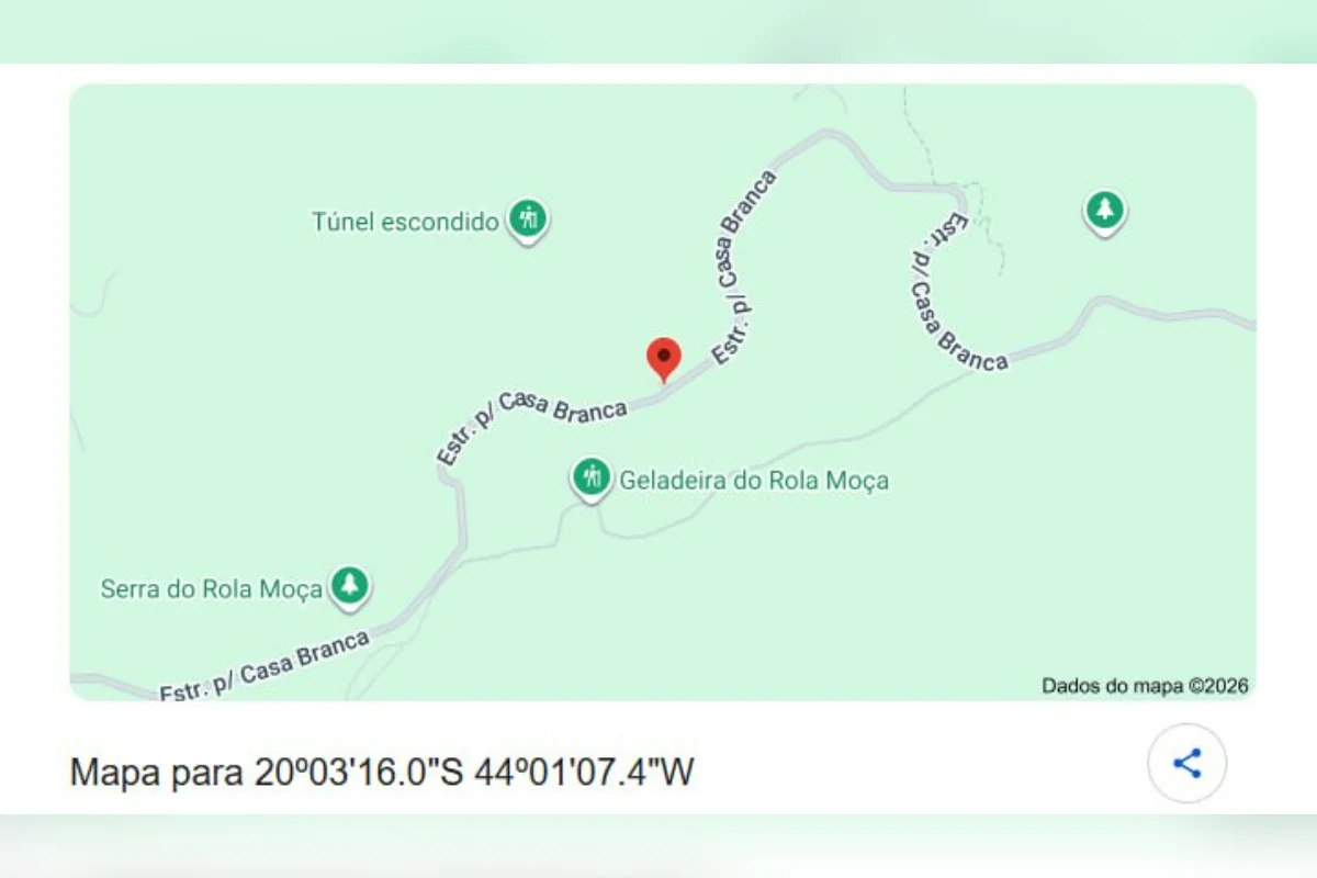 Mapa onde o o carro despencou na Serra do Rola Moça