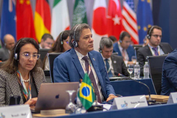O ministro da Fazenda, Fernando Haddad, durante reunião no G20 - Metrópoles