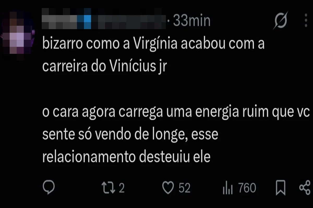 Torcedores afimam que namoro de Vini Jr. e Virginia Fonseca está atrapalhando o jogo do atleta Torcedores afimam que namoro de Vini Jr. e Virginia Fonseca está atrapalhando o jogo do atleta