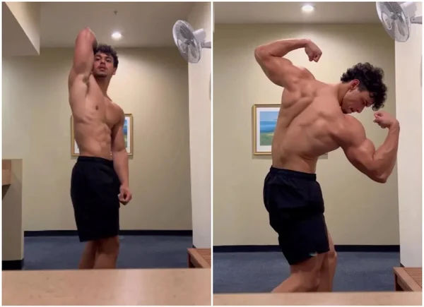 Na imagem, duas fotos de um jovem musculoso - Metrópoles
