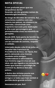 O Retiro dos Artistas emitiu um comunicado sobre a morte de Rui Rezende O Retiro dos Artistas emitiu um comunicado sobre a morte de Rui Rezende