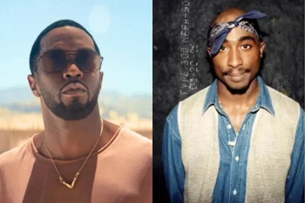 Diddy e Tupac em montagem de fotos. As imagens estão lado a lado - Metrópoles