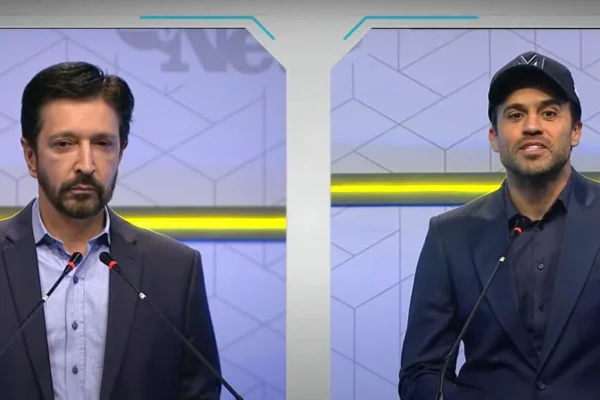 Ricardo Nunes e Pablo Marçal no debate da TV Gazeta e Canal MyNews