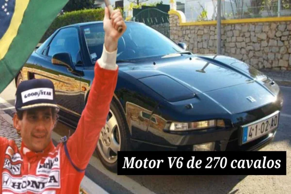 Montagem colorida do piloto Ayrton Senna e um veículo Honda - Metrópoles