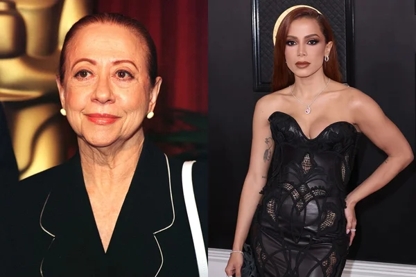 Montagem com fotos de Fernanda Montenegro, durante o Oscar de 1999, e Anitta, durante o Grammy de 2023 - Metrópoles