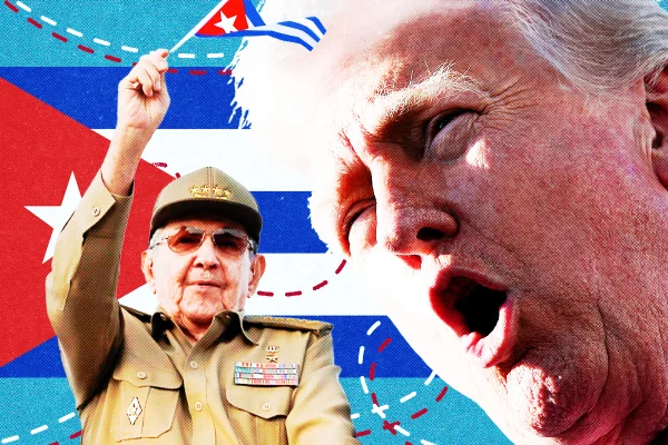 imagem colorida de trump e raúl castro, cuba