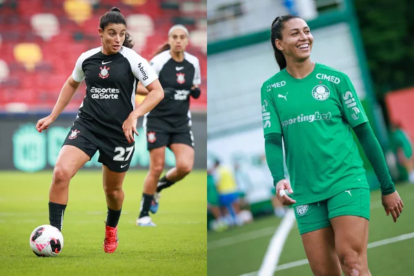 Montagem com fotos coloridas de Palmeiras x Corinthians - Metrópoles