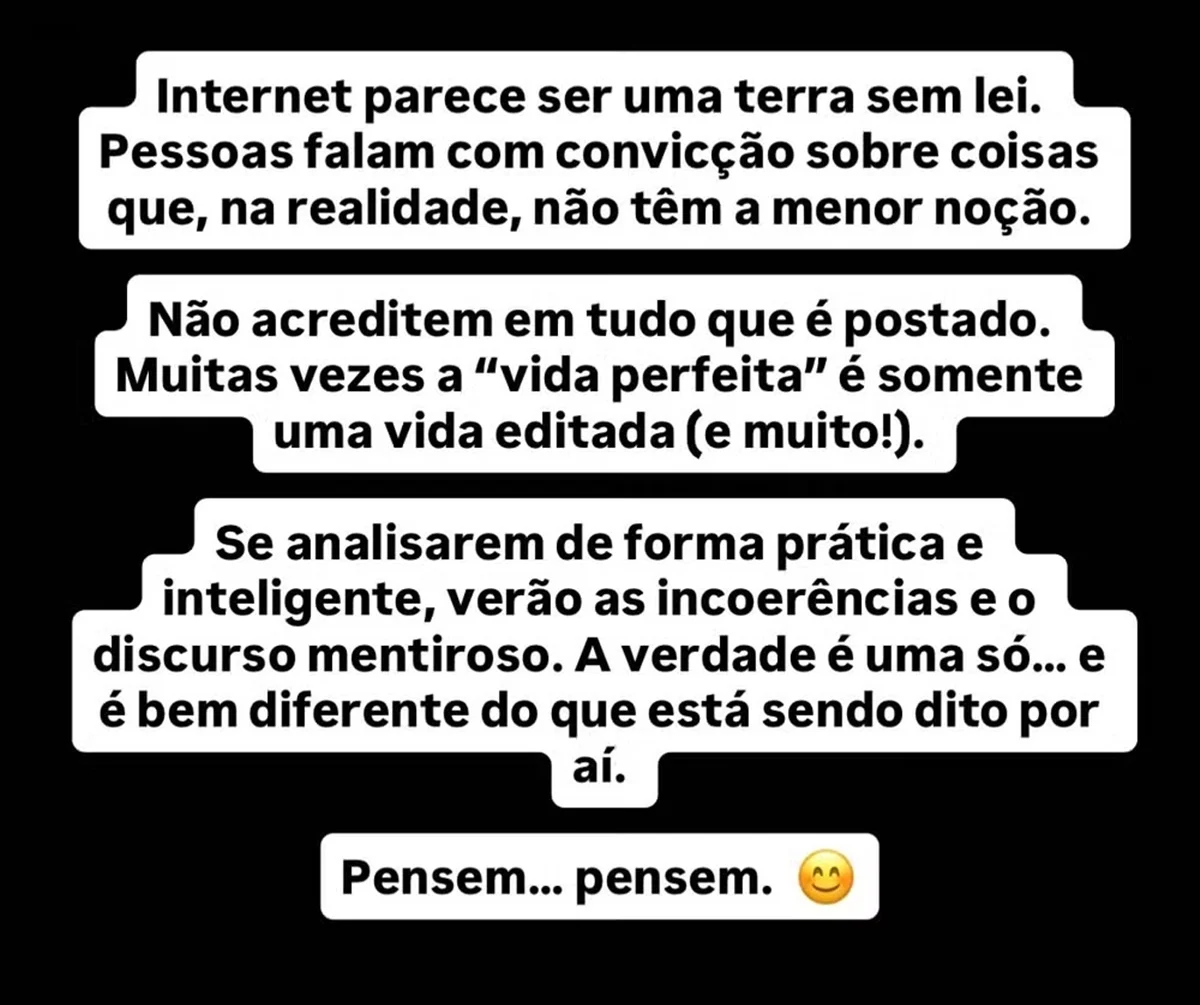 Namorada de Giovani posta indireta em meio às polêmicas: "Vida editada" Namorada de Giovani posta indireta em meio às polêmicas: "Vida editada"