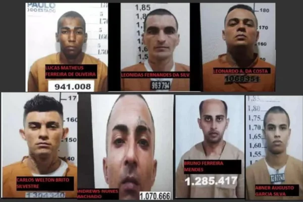 Imagem colorida do registro prisional de sete homens que estavam presos e fugiram - Metrópoles