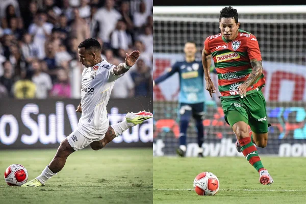 Imagem colorida dos jogadores de Santos e Portuguesa - Metrópoles