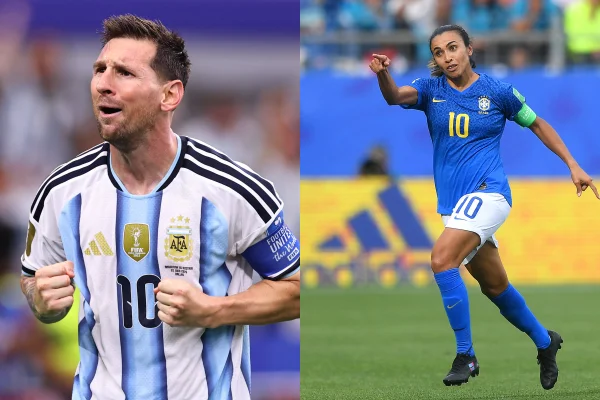 Montagem com fotos de Messi e Marta - Metrópoles