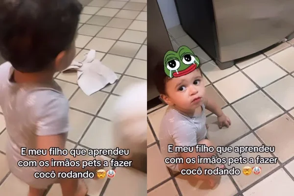 Foto colorida de um menino fazendo cocô - Metrópoles