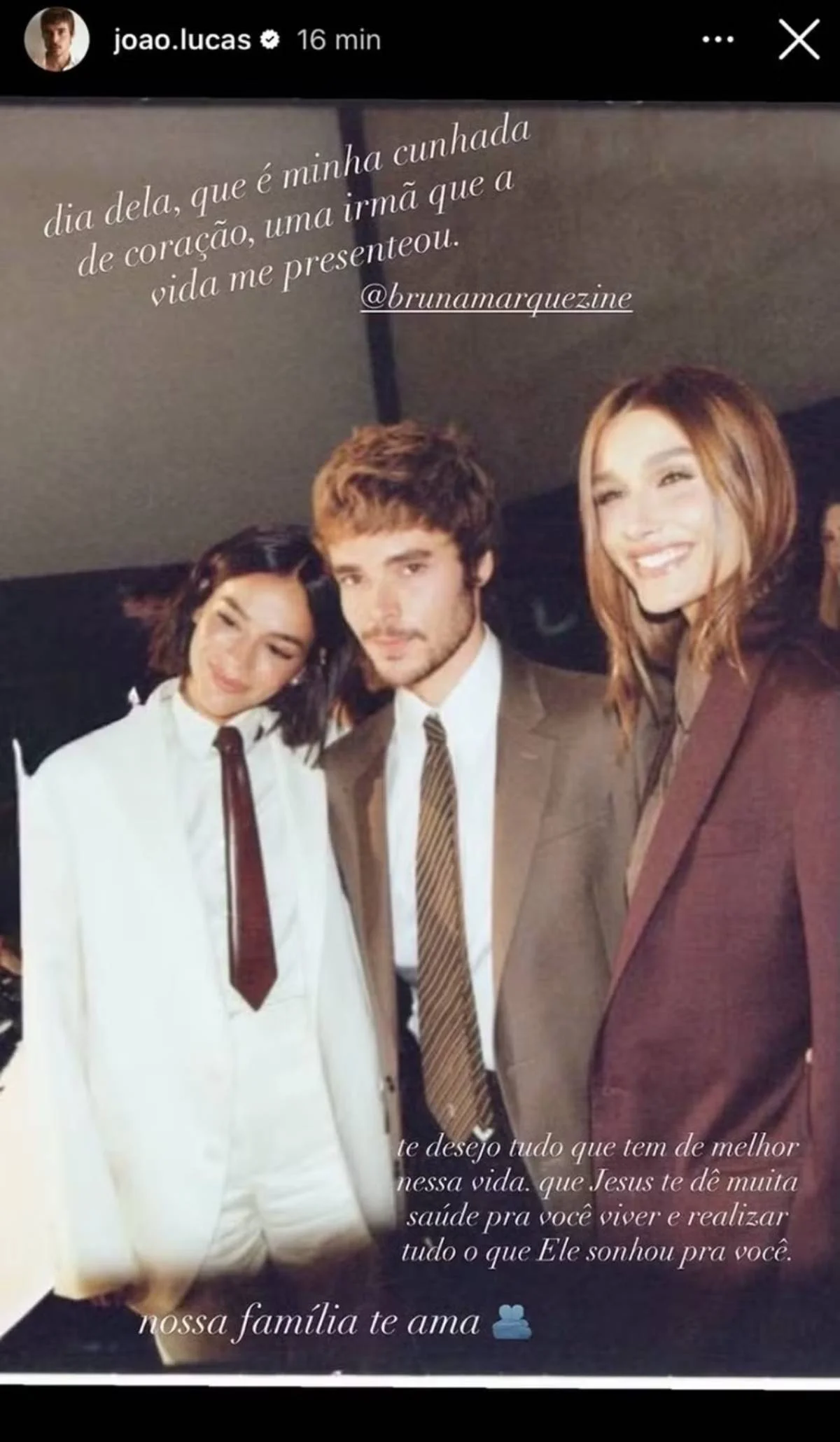 Marido de Sasha homenageia Bruna Marquezine: “Cunhada de coração” - imagem 1 Marido de Sasha homenageia Bruna Marquezine: “Cunhada de coração” - imagem 1