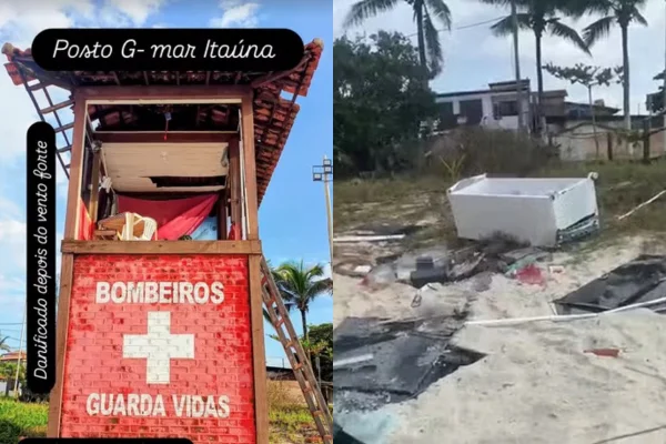 Imagem colorida, geladeira foi derrubada pela ventania- Metrópoles