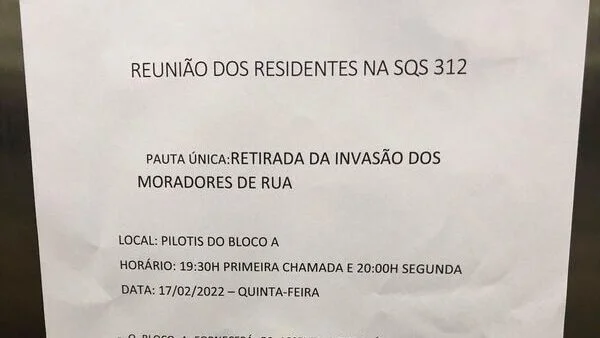 Moradores da Asa Sul querem saída de sem-teto de quadra: “Atrapalham”