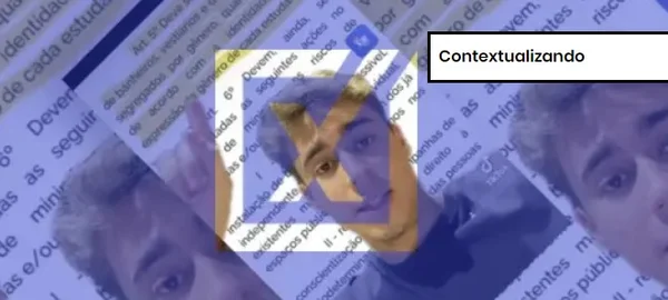 Captura de vídeo sobre banheiros unissex com a etiqueta de "Contextualizando"