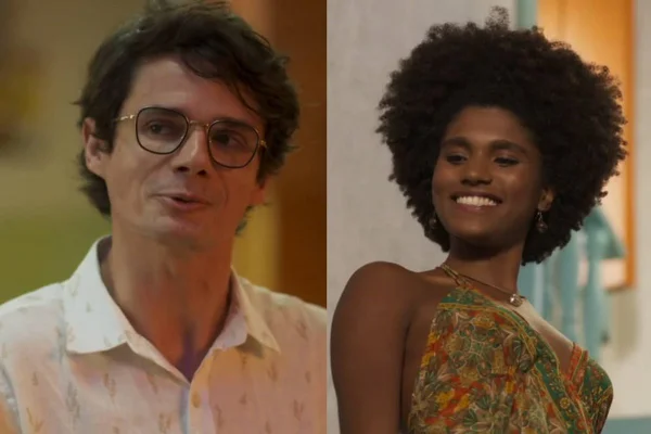 Imagem colorida de Firmino e Lorena, personagens da novela Mar do Sertão - Metrópoles