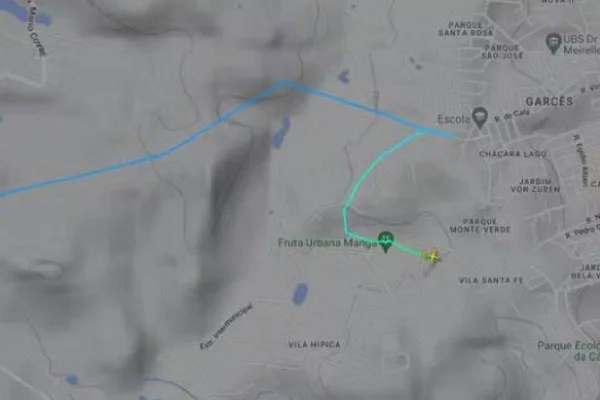 Trajeto de avião que caiu em Vinhedo, SP