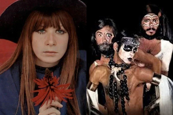 Montagem com fotos coloridas de Rita Lee e Secos e Molhados