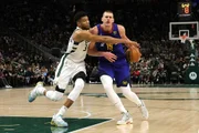 MILWAUKEE, WISCONSIN - JANUARY 30: Nikola Jokic #15 of the Denver Nuggets is defended by Giannis Antetokounmpo #34 of the Milwaukee Bucks during the second half of a game at Fiserv Forum on January 30, 2022 in Milwaukee, Wisconsin. NOTE TO USER: User expressly acknowledges and agrees that, by downloading and or using this photograph, User is consenting to the terms and conditions of the Getty Images License Agreement. (Photo by Stacy Revere/Getty Images) MILWAUKEE, WISCONSIN - JANUARY 30: Nikola Jokic #15 of the Denver Nuggets is defended by Giannis Antetokounmpo #34 of the Milwaukee Bucks during the second half of a game at Fiserv Forum on January 30, 2022 in Milwaukee, Wisconsin. NOTE TO USER: User expressly acknowledges and agrees that, by downloading and or using this photograph, User is consenting to the terms and conditions of the Getty Images License Agreement. (Photo by Stacy Revere/Getty Images)