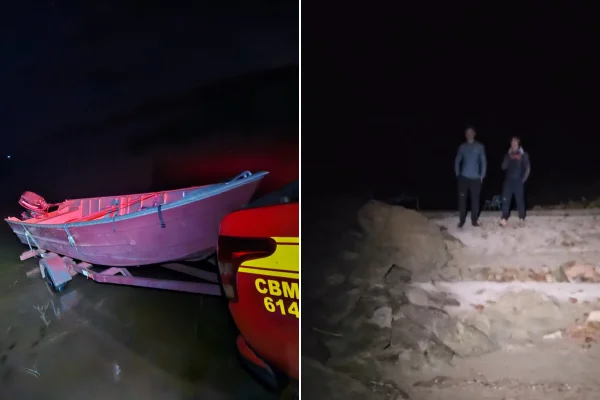 pai e filhos ilhados em rio entre Minas e Goiás