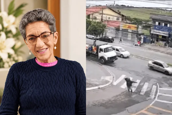 Colagem colorida da ação onde uma mulher de 70 anos foi atingida por um tiro após um assalto em adega - Metrópoles