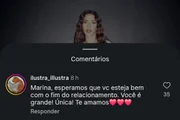 Fã reagiu o rompimento de Marina Sena e Juliano Floss após término