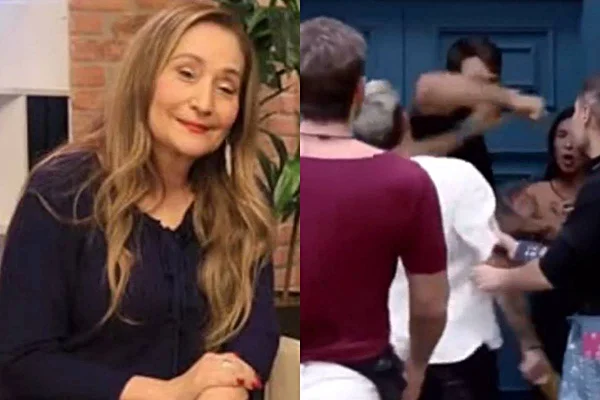 montagem com foto de Sônia Abrão e confusão entre Shay e Tiago