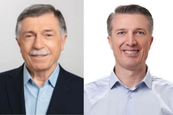Montagem com fotos coloridade de Adiló (PSDB) e Scalco (PL) - Metrópoles